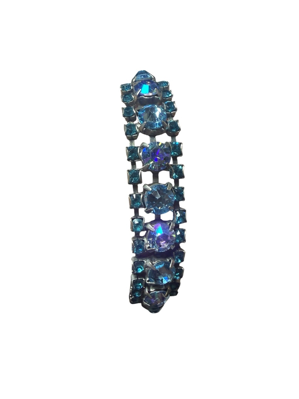 Signed Sorrelli Blue Aurora Borealis Crystal Rhinestone Bracelet Silver Tone - Picture 6 of 8